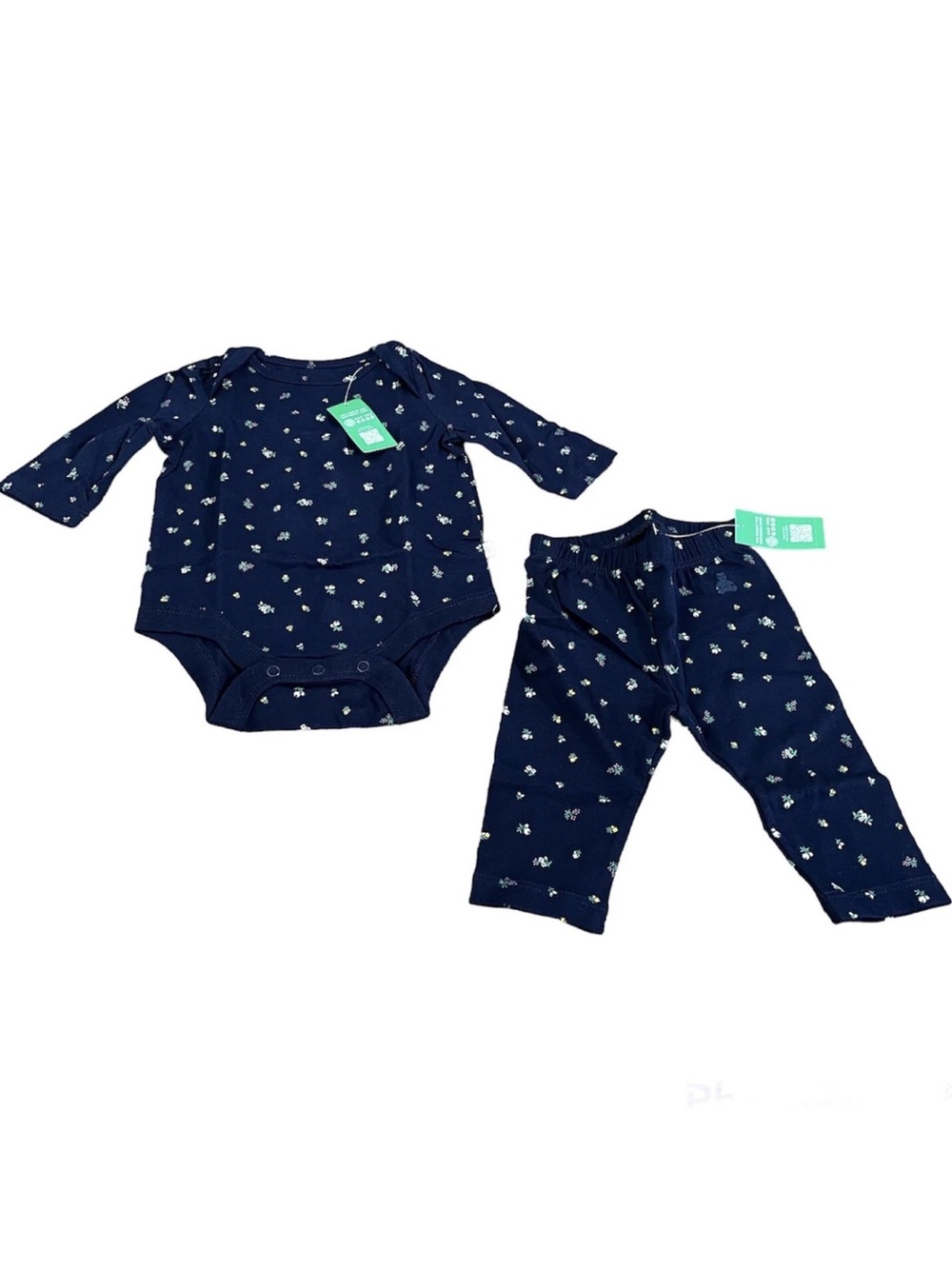 Baby GAP 0-3 Month Girl Outfit, Bodysuit/Leggings, Blue Floral, Organic Cotton